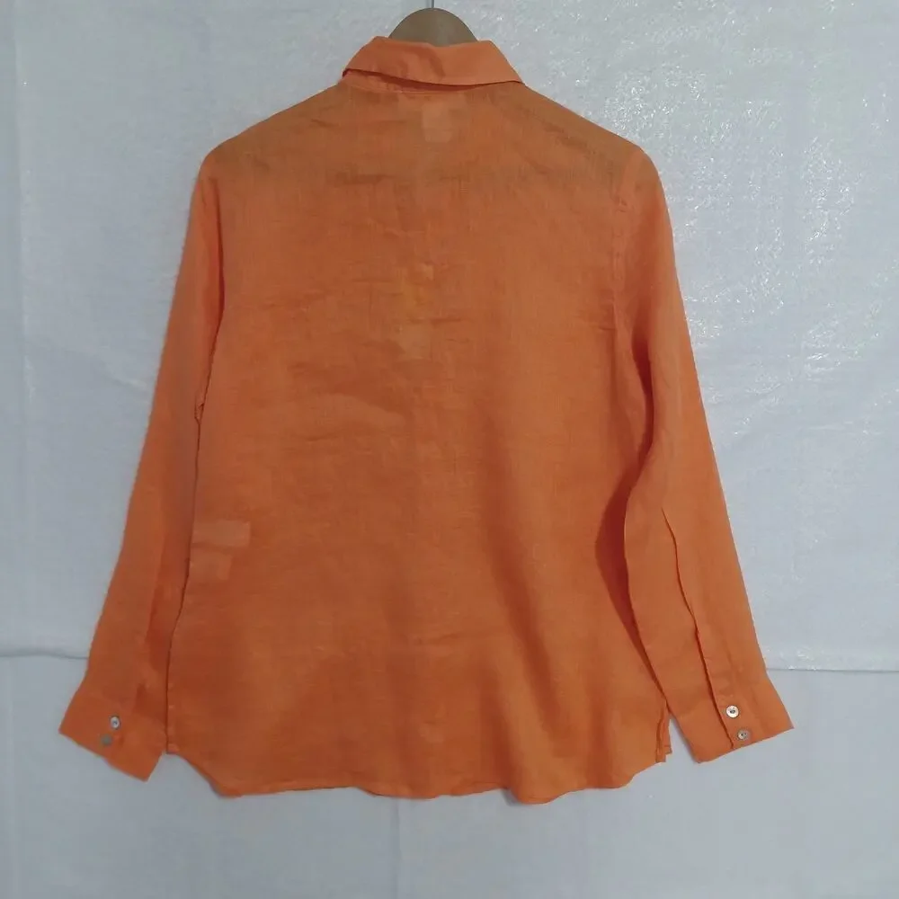 C&C California Linen Button Up Shirt Size S Orange Long Sleeve Tunic Top NEW - Picture 2 of 8
